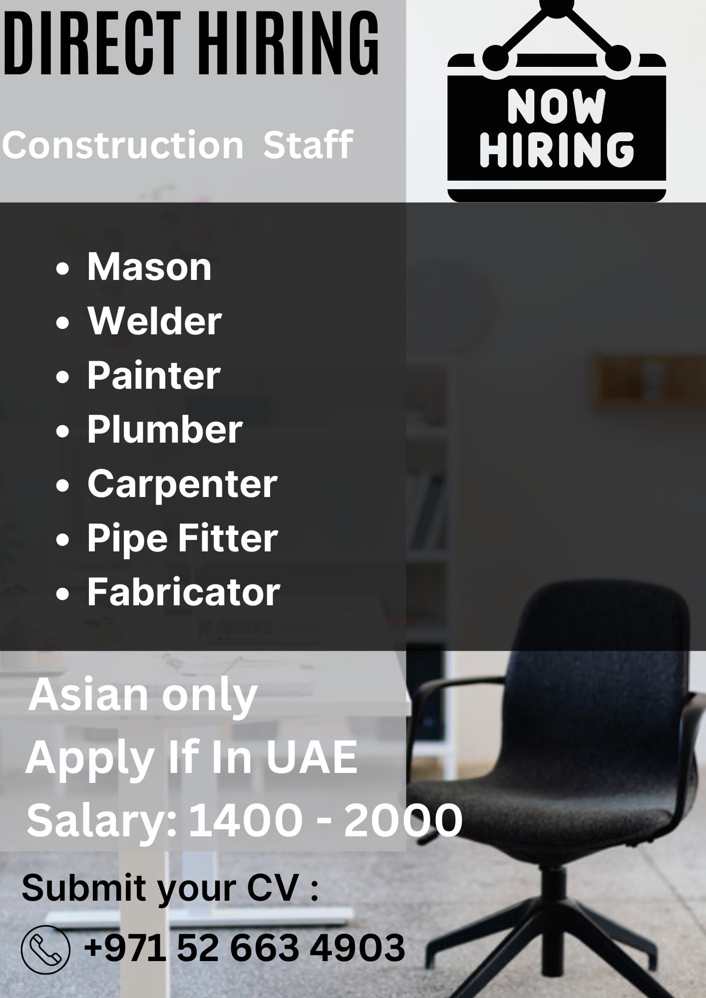 Dirictly Hiring for construction  site